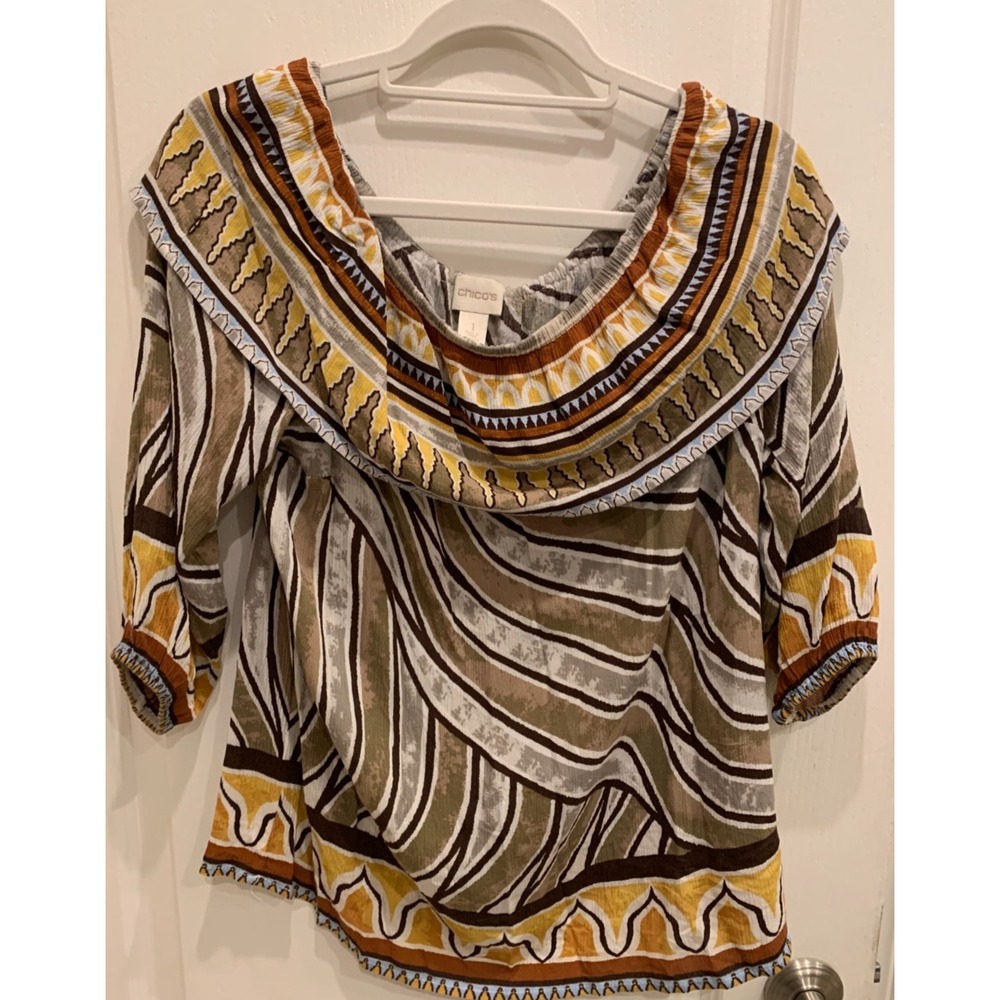 Chicos Top Multi‎ Print Layered Browns and Tans Sz 1 (US 8)